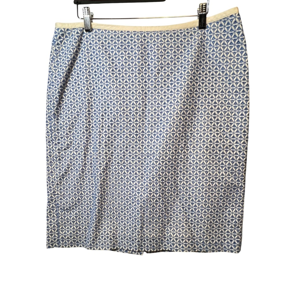 Talbots Geometric Print‎ Cotton Pencil Skirt Career Casual Blue White 12P
